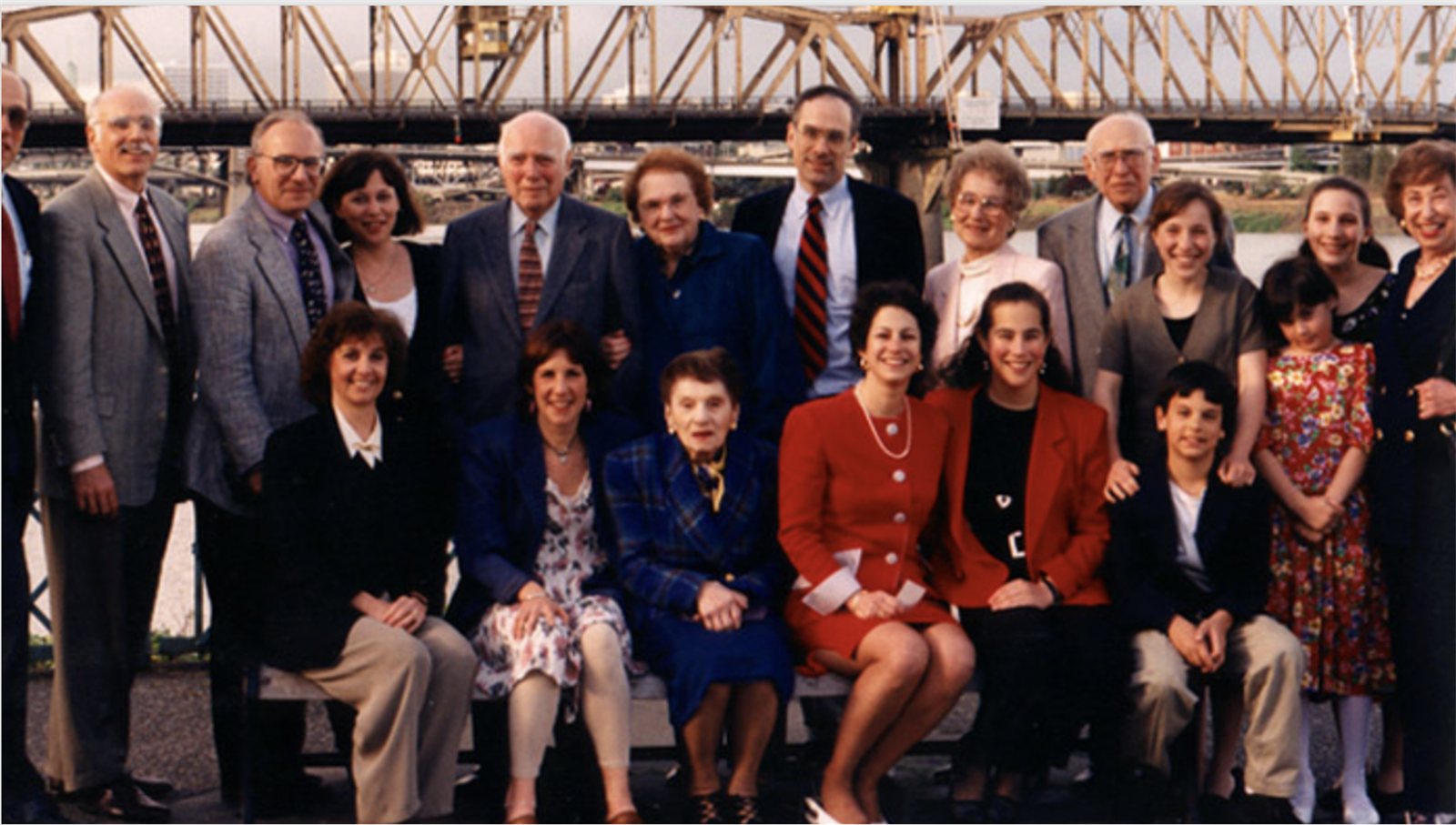 The Rosenbaum family gathered outdoors in Portland, Oregon in 1995 for Ed Rosenbaum's 80th birthday